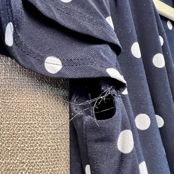 Lauren Ralph Lauren - Dark Navy Polkadot Dress -  Size 2 - Flutter Sleeve - Picture 4 of 10